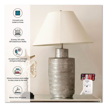 GoGreen Power 3 Outlet 2 USB Wall Tap, 735 J, White (GGPGG13000USB2)