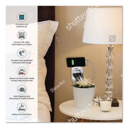 GoGreen Power 6 Outlet 4 USB Wall Tap, 735 J, White (GGPGG16000USB4)