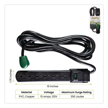 GoGreen Power 6 Outlet Surge Protector, 6 ft Cord, 250 J, Black (GGPGG16106MSBK)