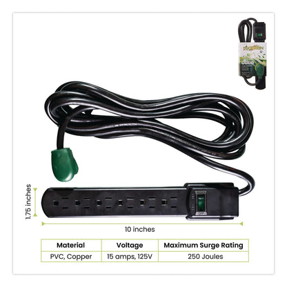 GoGreen Power 6 Outlet Surge Protector, 6 ft Cord, 250 J, Black (GGPGG16106MSBK)