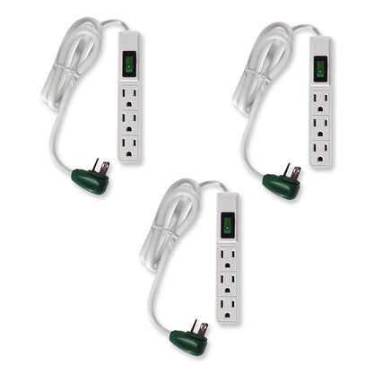 GoGreen Power 3 Outlet Power Strip, 2.5 ft Cord, White, 3/Pack (GGPGG13002MS3)
