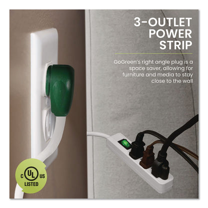 GoGreen Power 3 Outlet Power Strip, 2.5 ft Cord, White, 3/Pack (GGPGG13002MS3)