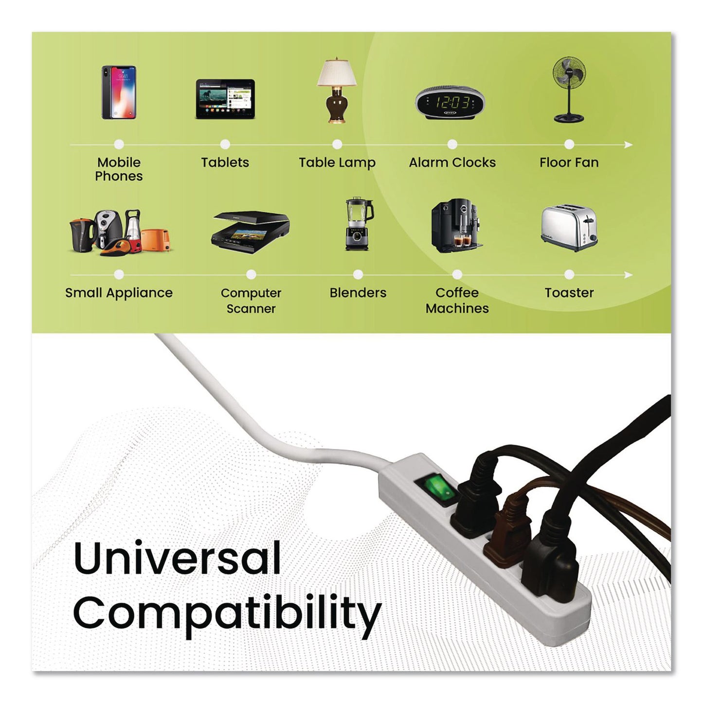 GoGreen Power 3 Outlet Power Strip, 2.5 ft Cord, White, 3/Pack (GGPGG13002MS3)