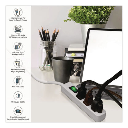 GoGreen Power 3 Outlet Power Strip, 2.5 ft Cord, White, 3/Pack (GGPGG13002MS3)