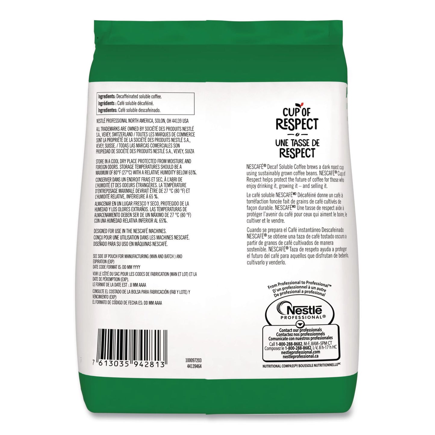 Nescafé® Bulk Decaf Ground Coffee, Arabica, 8.81 oz Bag, 4/Carton (NES72091CT)