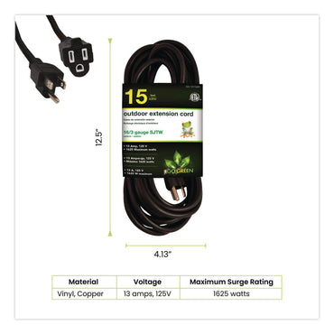 GoGreen Power 16 AWG Outdoor Extension Cord, 15 ft, 13 A, Black (GGPGG13715BK)