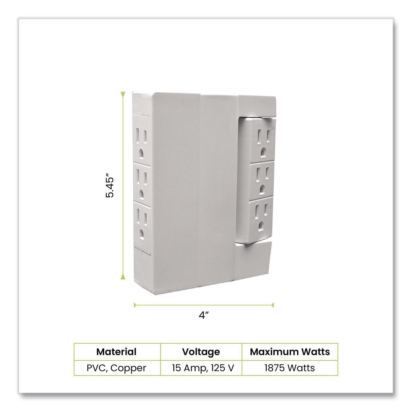 GoGreen Power 6 Outlet Swivel Wall Tap, White (GGPGG16000TSW)