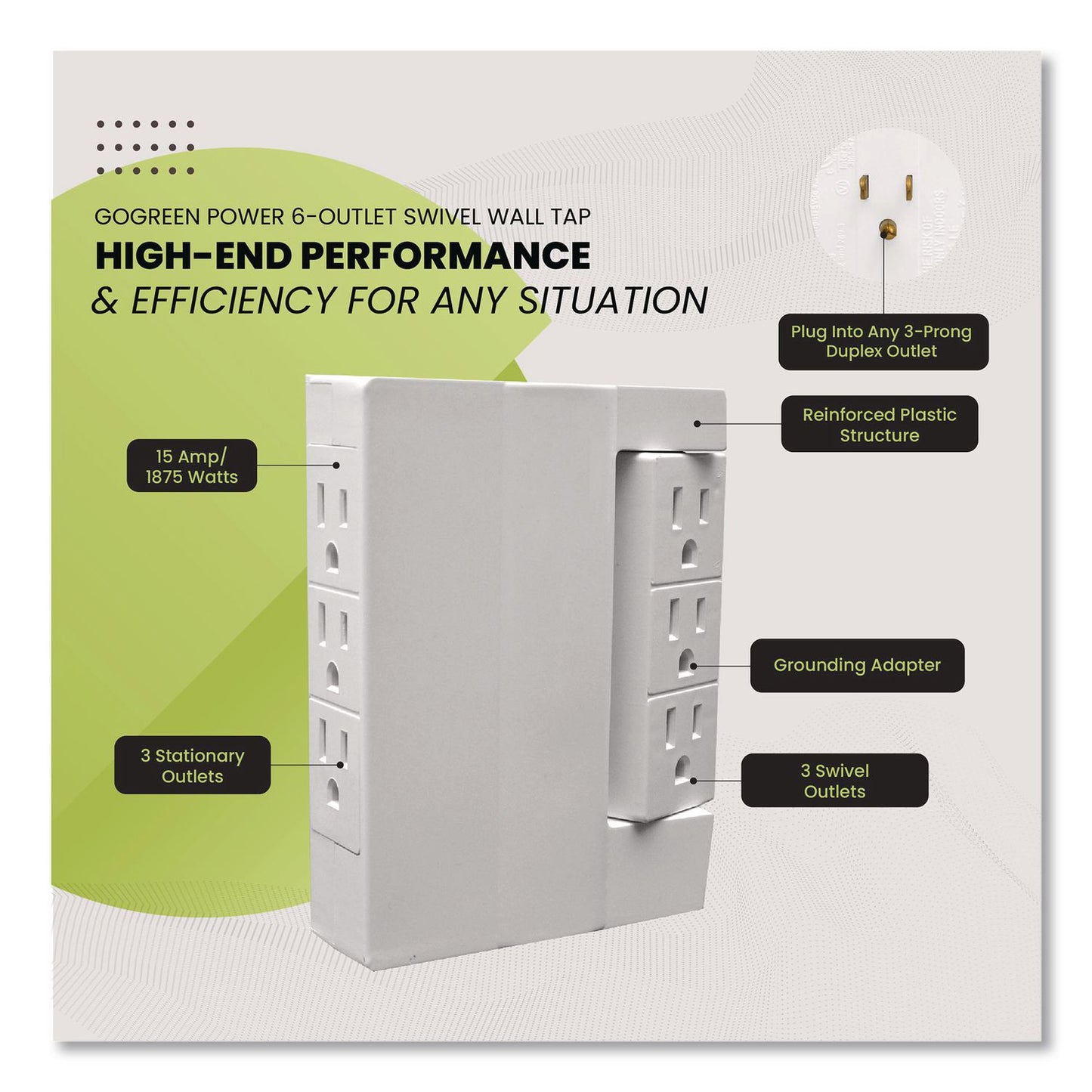 GoGreen Power 6 Outlet Swivel Wall Tap, White (GGPGG16000TSW)