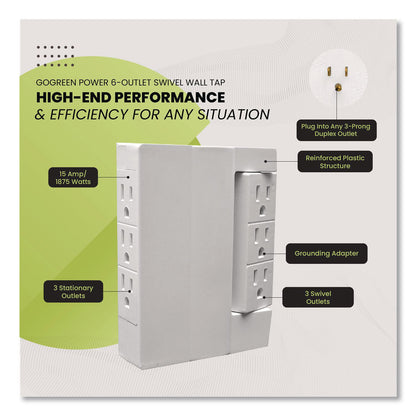 GoGreen Power 6 Outlet Swivel Wall Tap, White (GGPGG16000TSW)