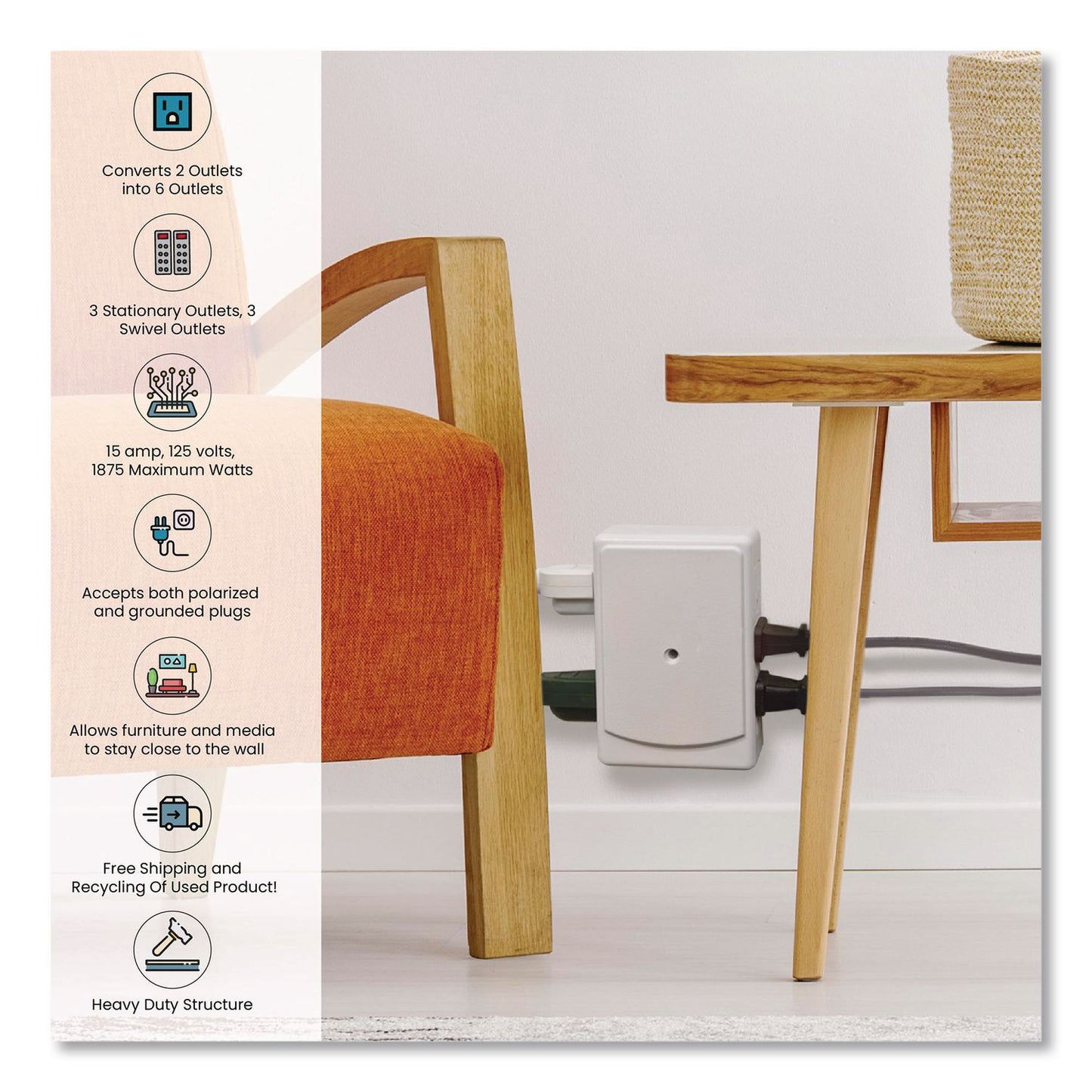 GoGreen Power 6 Outlet Swivel Wall Tap, White (GGPGG16000TSW)