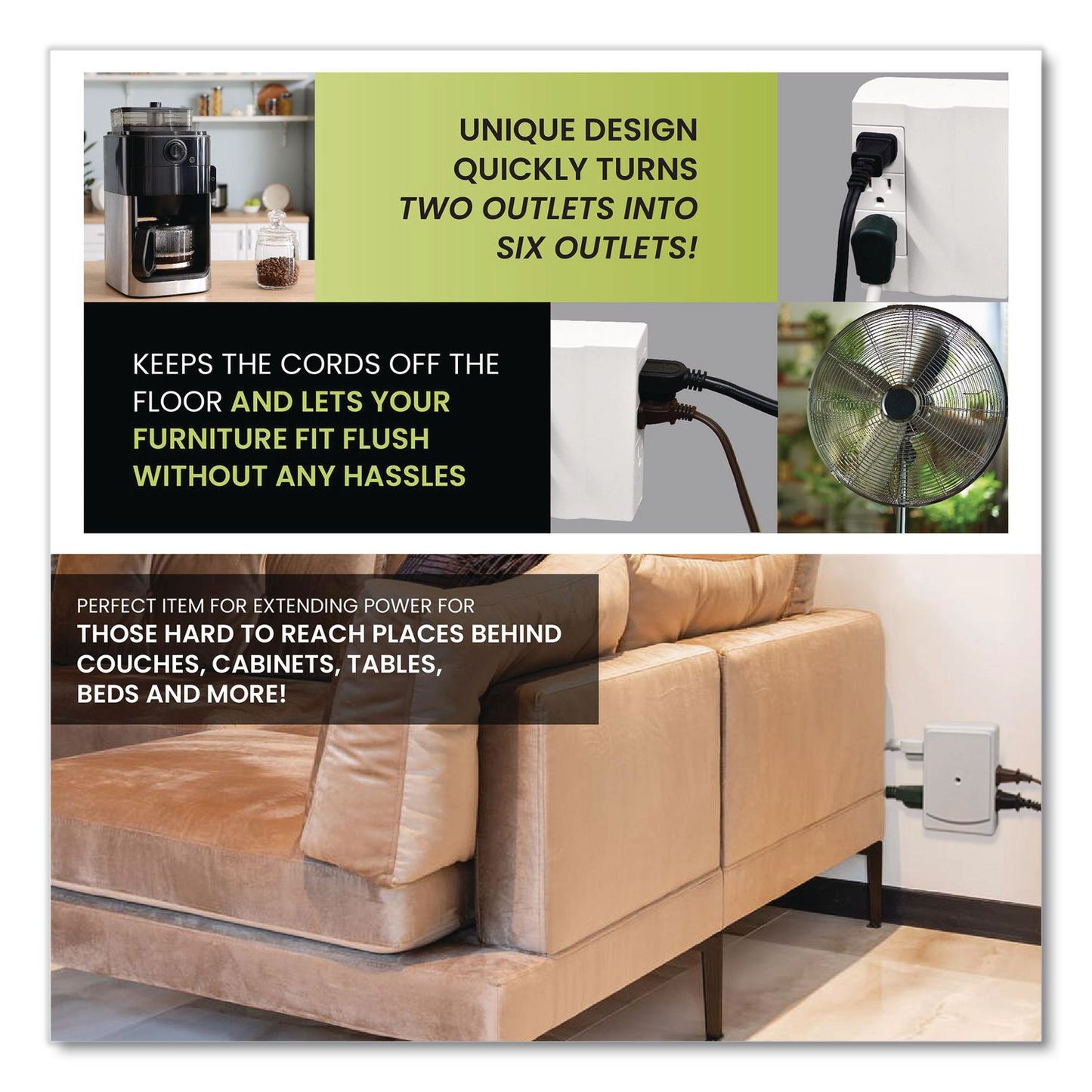 GoGreen Power 6 Outlet Swivel Wall Tap, White (GGPGG16000TSW)