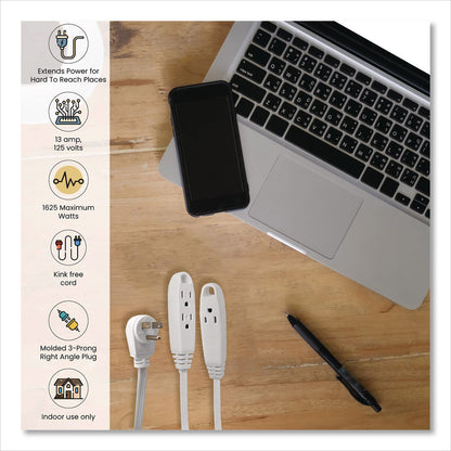 GoGreen Power 3 Outlet Indoor Extension Cord, 8 ft, 13 A, White (GGPGG19608)
