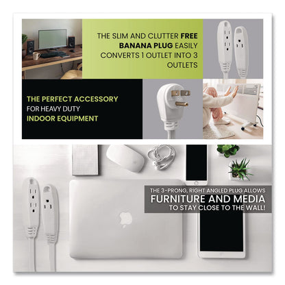 GoGreen Power 3 Outlet Indoor Extension Cord, 8 ft, 13 A, White (GGPGG19608)