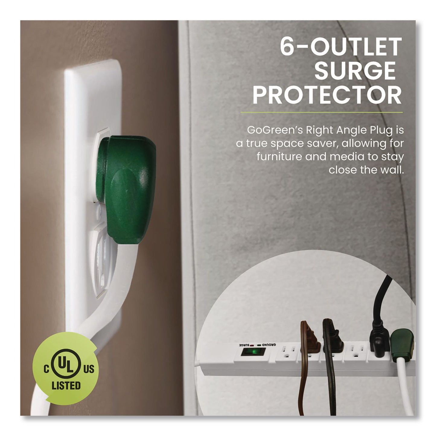 GoGreen Power 6 Outlet Surge Protector, 15 ft Cord, 1,200 J, White (GGPGG1631515)