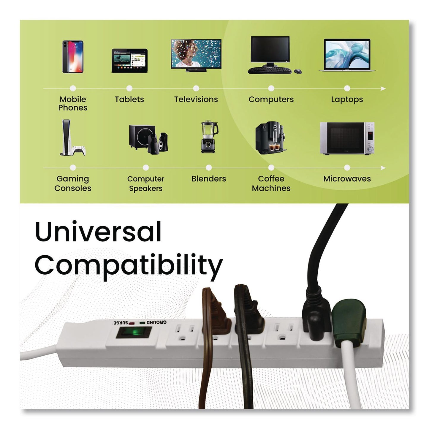 GoGreen Power 6 Outlet Surge Protector, 15 ft Cord, 1,200 J, White (GGPGG1631515)