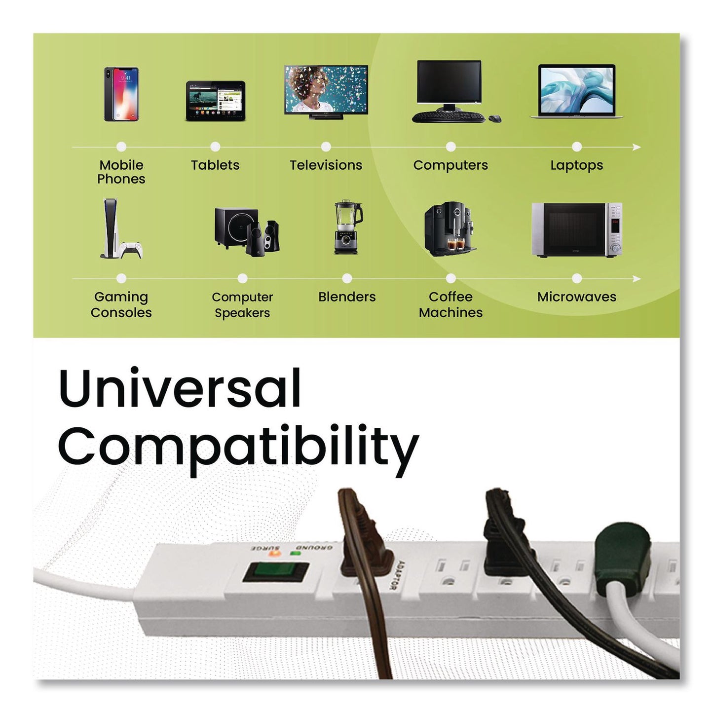 GoGreen Power 7 Outlet Surge Protector, 6 ft Cord, 1,200 J, White (GGPGG17636)