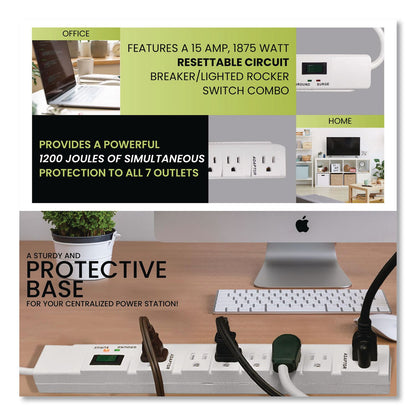 GoGreen Power 7 Outlet Surge Protector, 6 ft Cord, 1,200 J, White (GGPGG17636)
