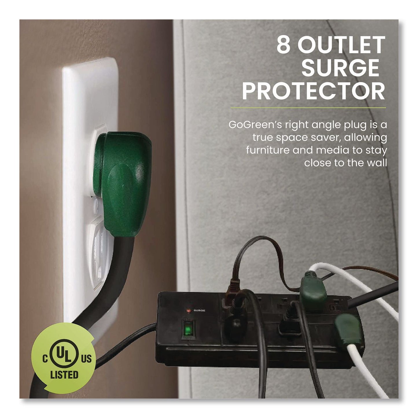 GoGreen Power 8 Outlet Surge Protector, 6 ft Cord, 750 J, Black (GGPGG18316BK)