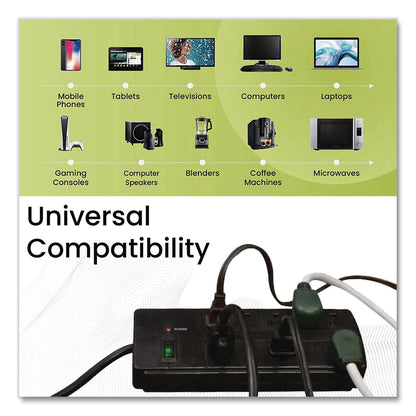GoGreen Power 8 Outlet Surge Protector, 6 ft Cord, 750 J, Black (GGPGG18316BK)