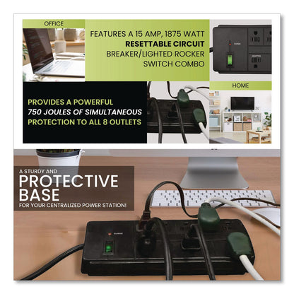 GoGreen Power 8 Outlet Surge Protector, 6 ft Cord, 750 J, Black (GGPGG18316BK)
