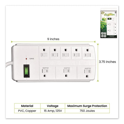 GoGreen Power 8 Outlet Surge Protector, 6 ft Cord, 750 J, White (GGPGG18316WH)