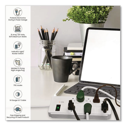 GoGreen Power 8 Outlet Surge Protector, 6 ft Cord, 750 J, White (GGPGG18316WH)