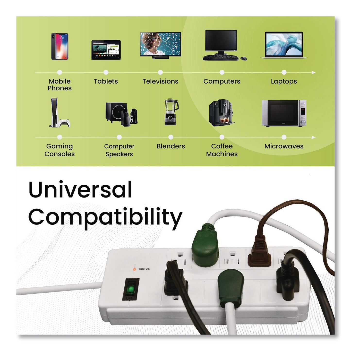 GoGreen Power 8 Outlet Surge Protector, 6 ft Cord, 750 J, White (GGPGG18316WH)