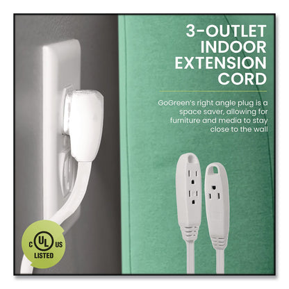 GoGreen Power 3 Outlet Indoor Extension Cord, 15 ft, 13 A, White (GGPGG19615)