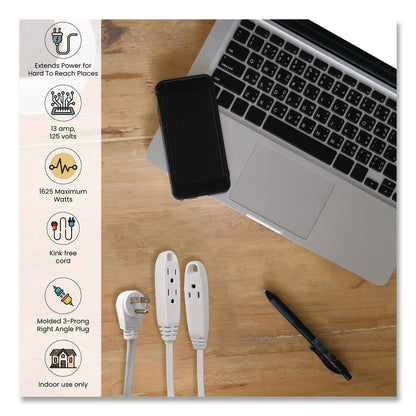 GoGreen Power 3 Outlet Indoor Extension Cord, 15 ft, 13 A, White (GGPGG19615)