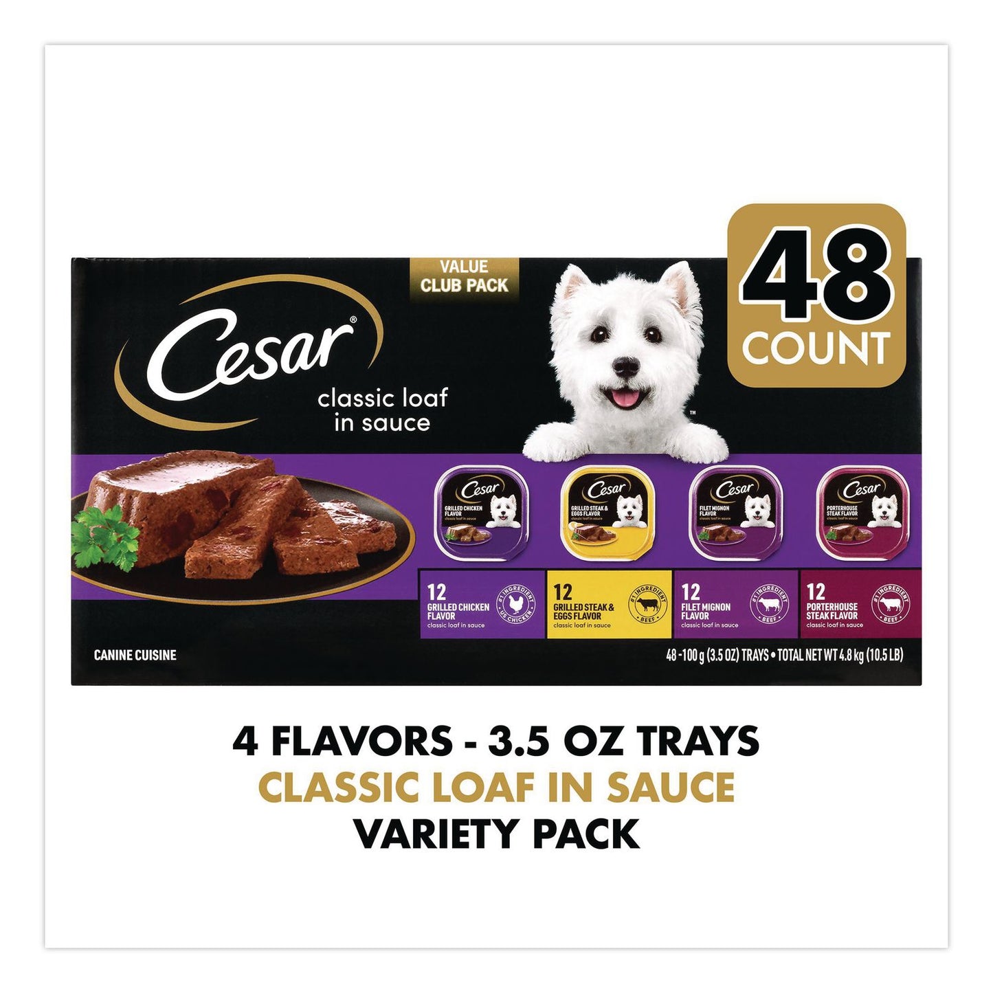 Cesar® Classic Wet Dog Food Variety, Assorted Flavors, 3.5 oz Tray, 48/Carton (GRR22002663)