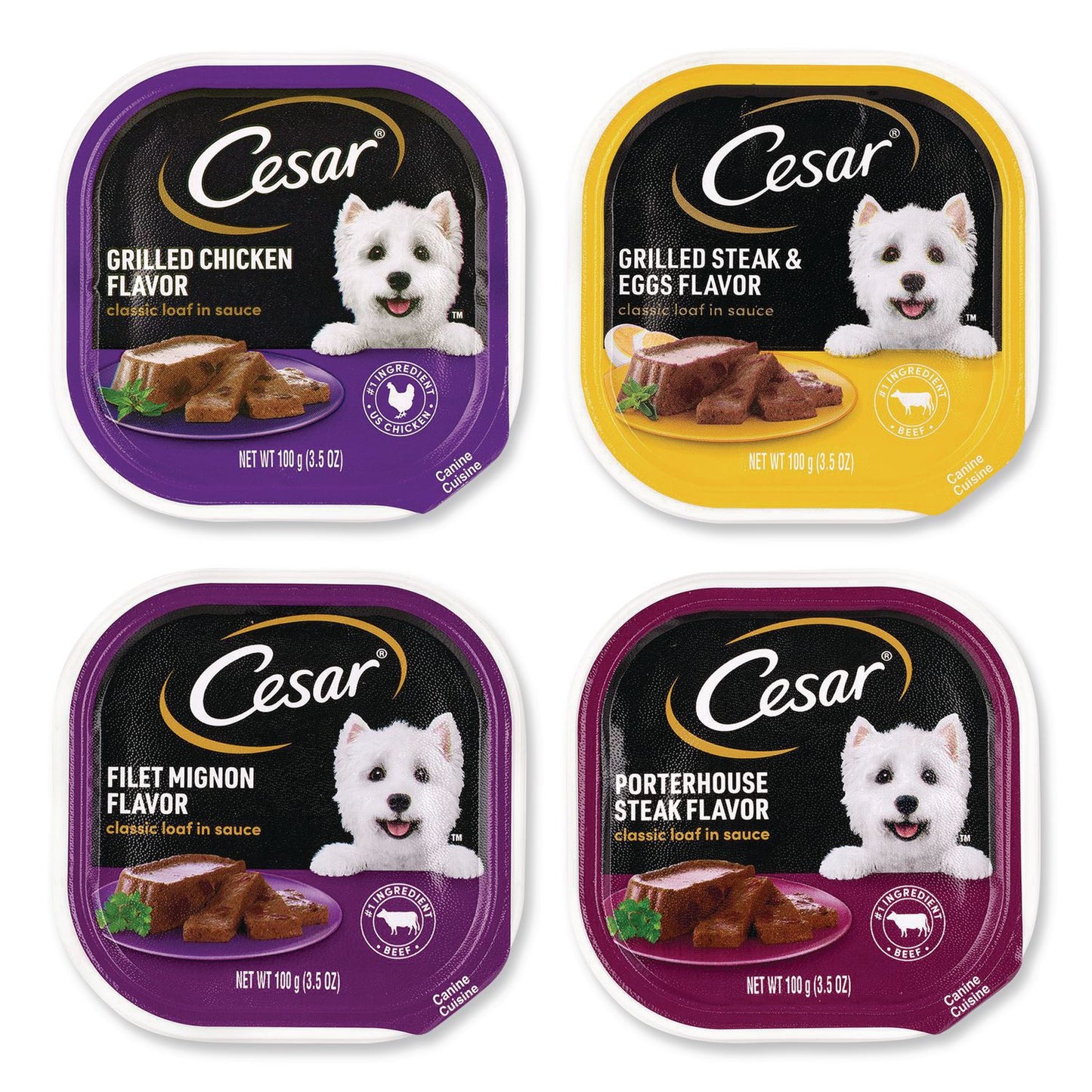 Cesar® Classic Wet Dog Food Variety, Assorted Flavors, 3.5 oz Tray, 48/Carton (GRR22002663)