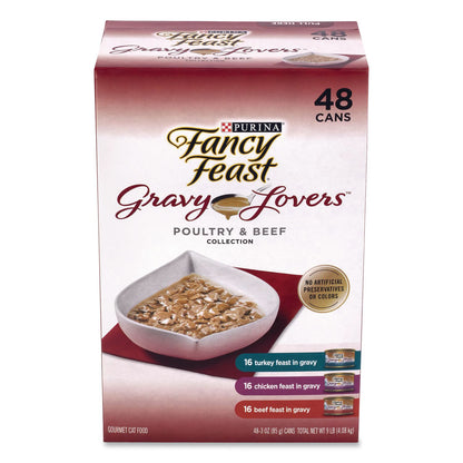 Fancy Feast® Gravy Lovers Poultry and Beef Variety Pack, Assorted Flavors, 3 oz Can, 48/Carton (GRR22002666)