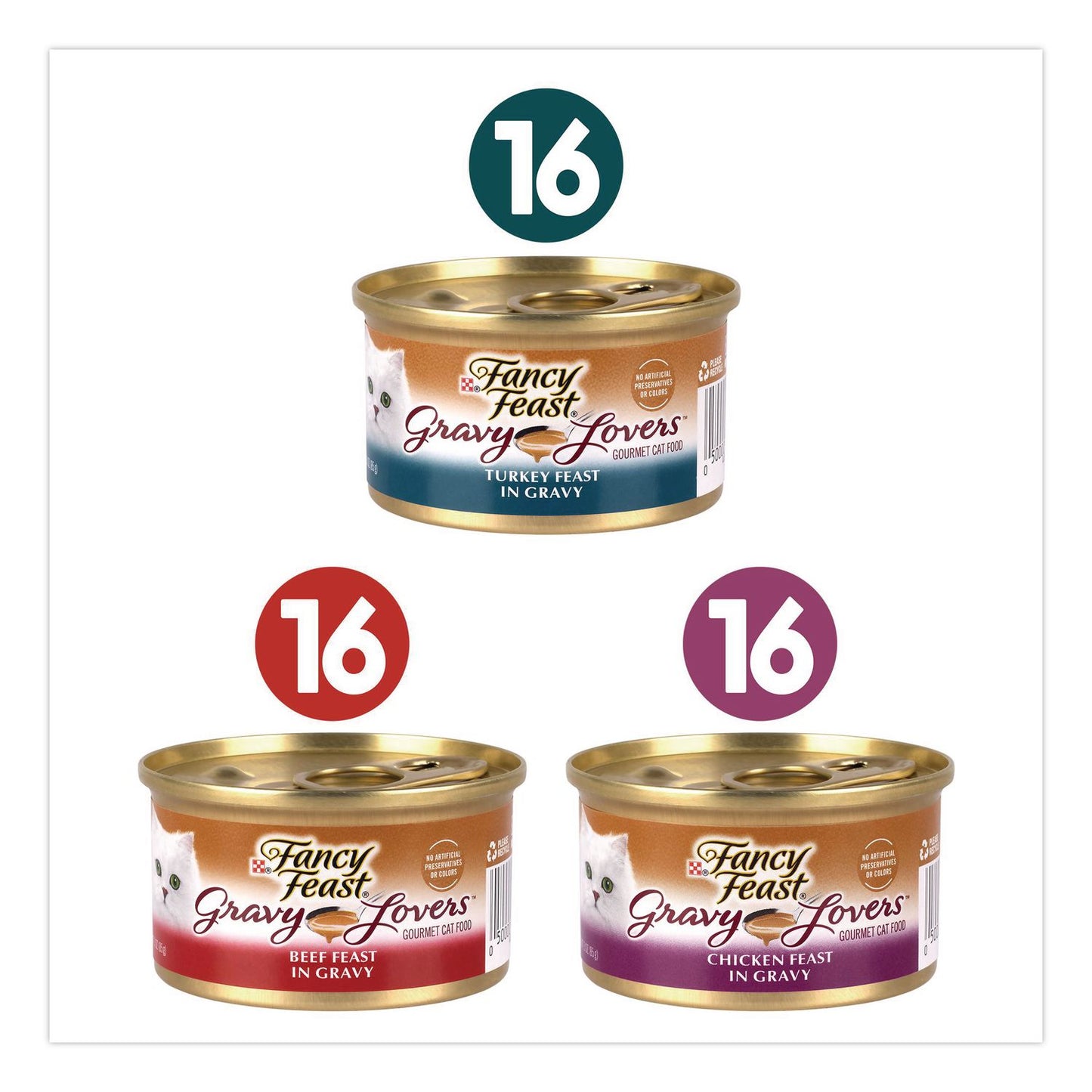 Fancy Feast® Gravy Lovers Poultry and Beef Variety Pack, Assorted Flavors, 3 oz Can, 48/Carton (GRR22002666)