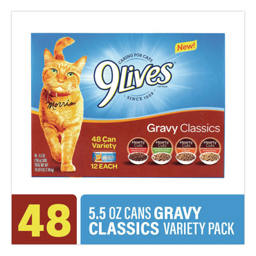 9 Lives® Gravy Classics Wet Cat Food Variety Pack, Assorted Flavors, 5.5 oz Can, 48/Carton (GRR22002667)