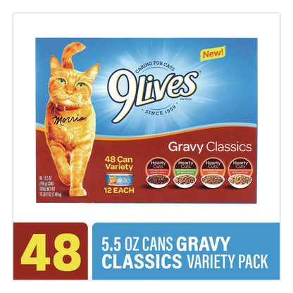 9 Lives® Gravy Classics Wet Cat Food Variety Pack, Assorted Flavors, 5.5 oz Can, 48/Carton (GRR22002667)