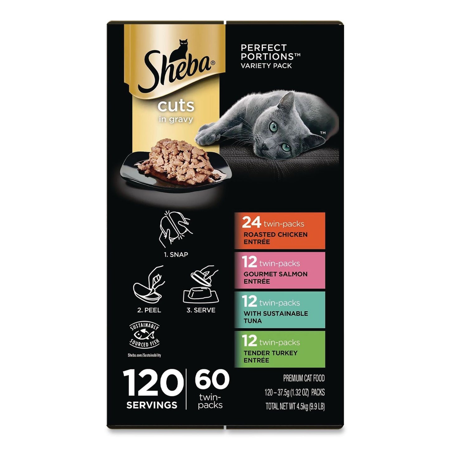 Sheba® Perfect Portions Variety Twin Packs, Assorted Flavors, 1.32 oz Can, 60/Carton (GRR22002668)