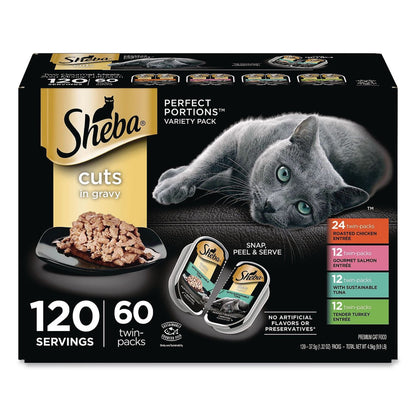 Sheba® Perfect Portions Variety Twin Packs, Assorted Flavors, 1.32 oz Can, 60/Carton (GRR22002668)