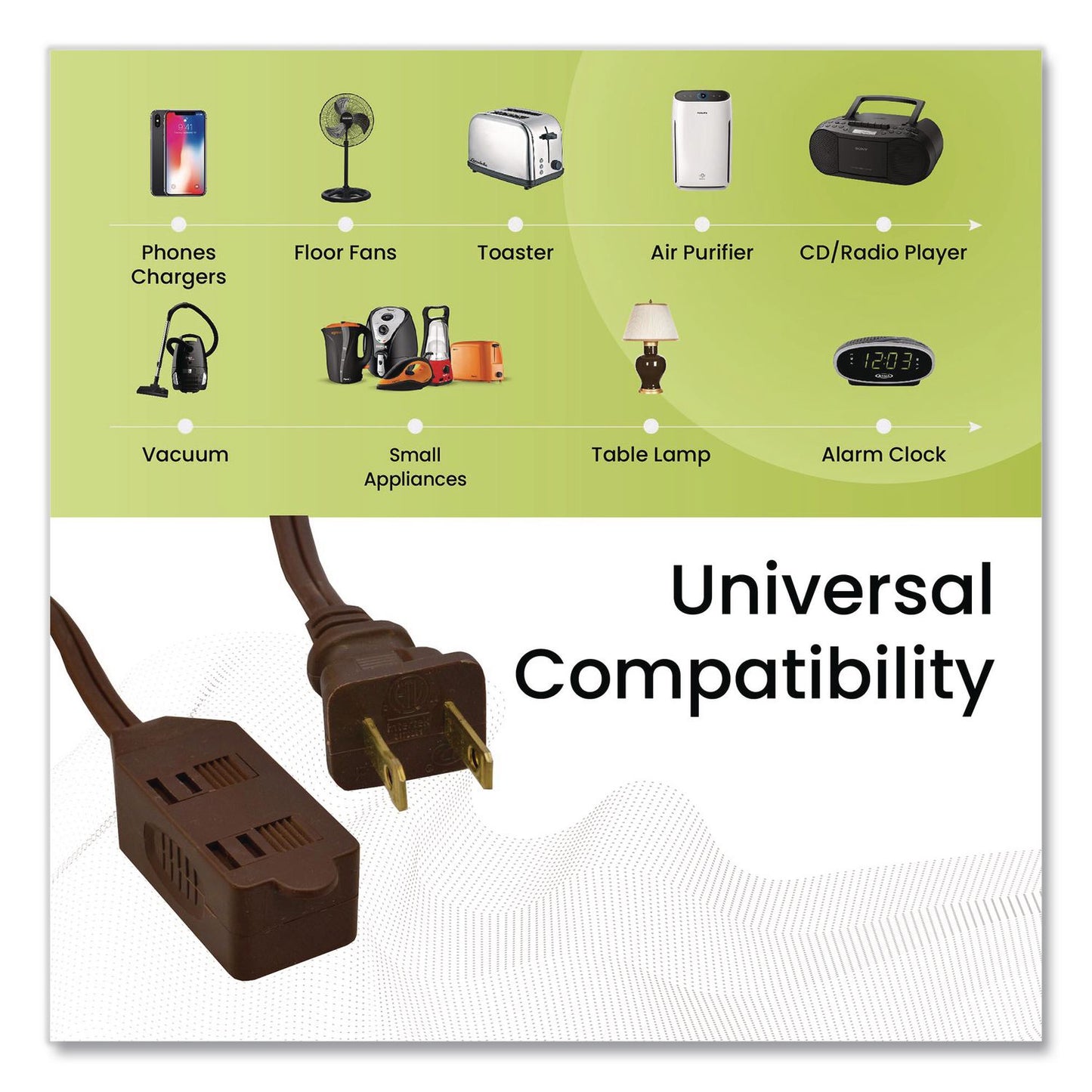 GoGreen Power Household Extension Cord, 6 ft, 13 A, Brown, 10/Pack (GGPGG2480610)