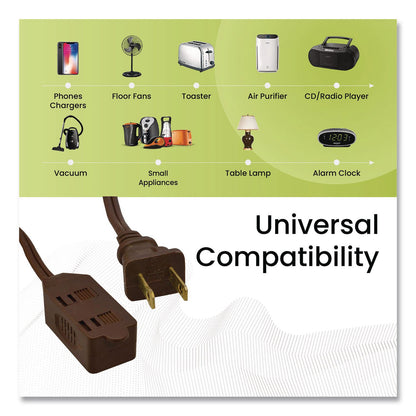 GoGreen Power Household Extension Cord, 12 ft, 13 A, Brown, 3/Pack (GGPGG248123)