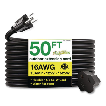GoGreen Power 16 AWG Outdoor Extension Cord, 50 ft, 13 A, Black (GGPGG13750BK)