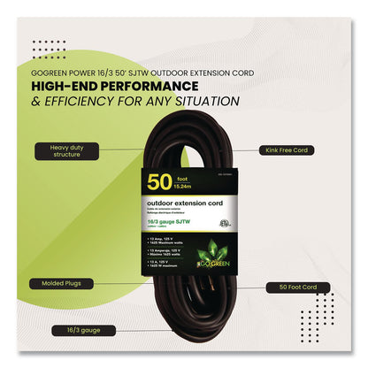 GoGreen Power 16 AWG Outdoor Extension Cord, 50 ft, 13 A, Black (GGPGG13750BK)