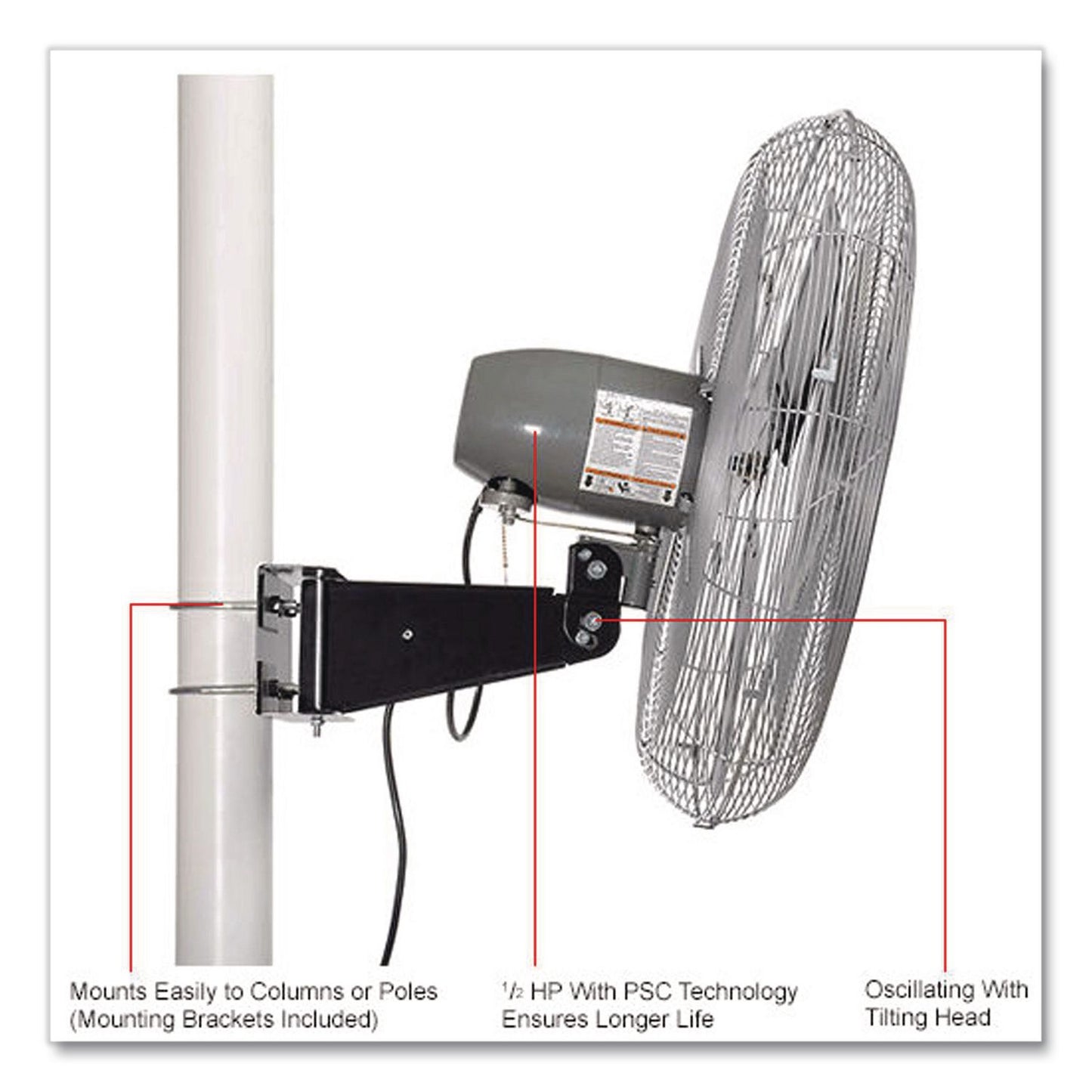 Global Industrial® Deluxe Oscillating Fan, Pole or Column Mount, 24", 4,660 CFM, 1/2 hp (GBE293157)