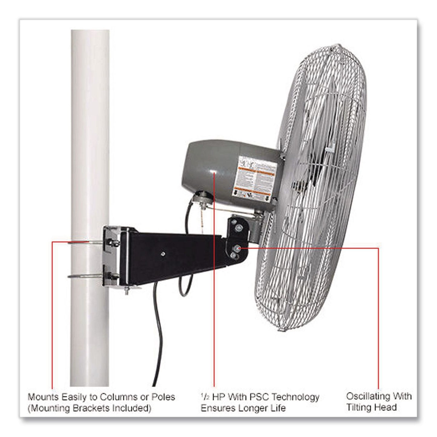 Global Industrial® Deluxe Oscillating Fan, Pole or Column Mount, 30", 7,300 CFM, 1/2 hp (GBE293158)