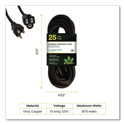 GoGreen Power 14 AWG Outdoor Extension Cord, 25 ft, 15 A, Black (GGPGG13825BK)