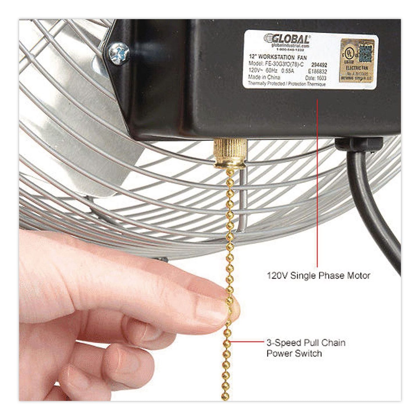 Global Industrial® 18" Industrial Workstation Fan, 4,600 CFM, 1/3 hp (GBE294493)