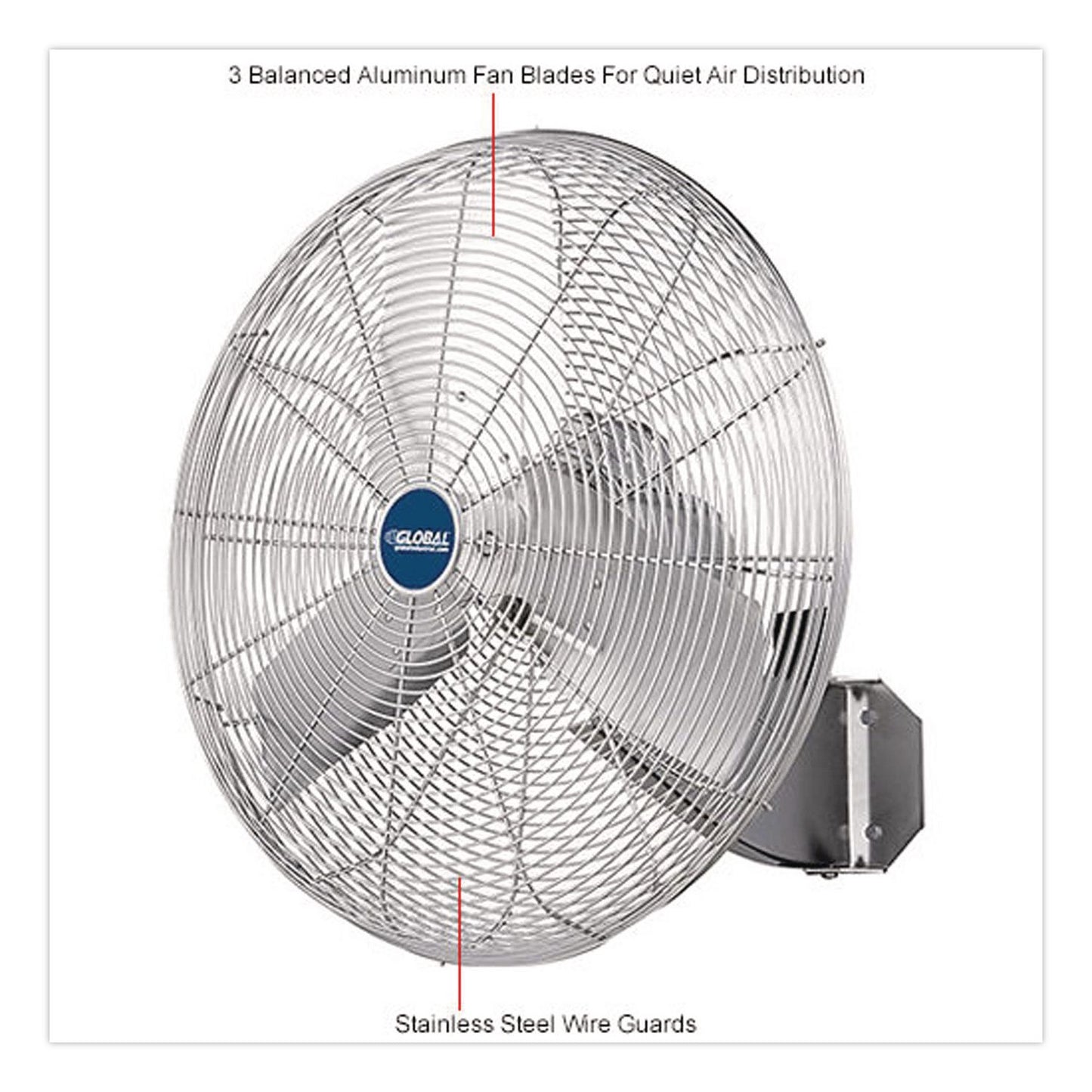 Global Industrial® Washdown Wall Mount Fan, 24", 1 Speed, Silver (GBE293018)