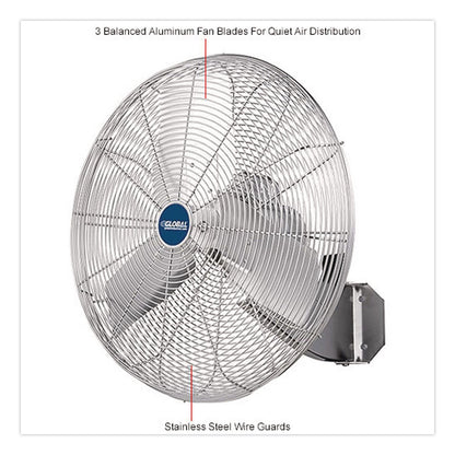 Global Industrial® Washdown Wall Mount Fan, 24", 1 Speed, Silver (GBE293018)
