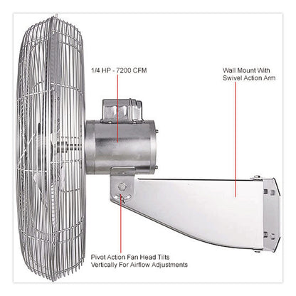 Global Industrial® Washdown Wall Mount Fan, 24", 1 Speed, Silver (GBE293018)