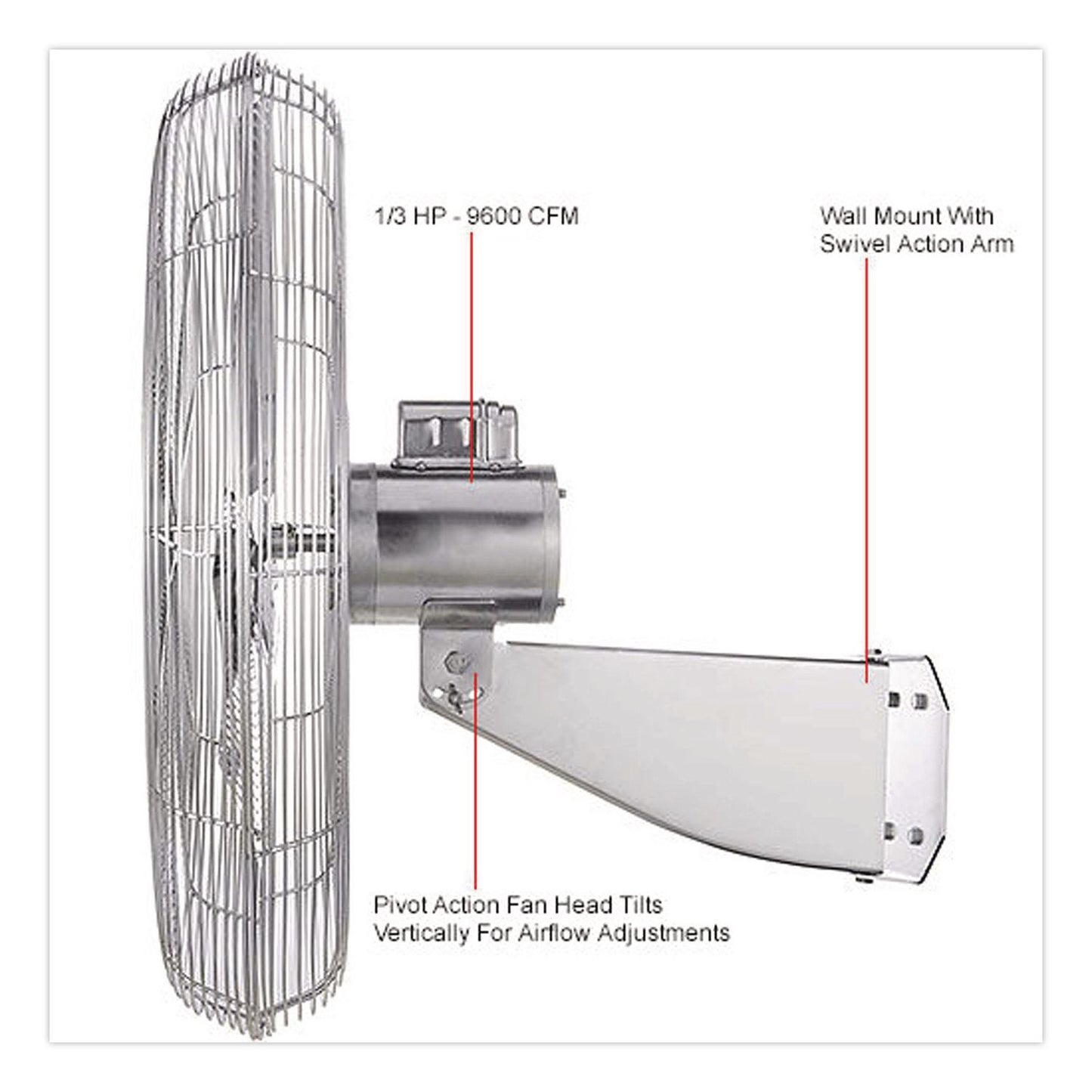 Global Industrial® Washdown Wall Mount Fan, 30", 1 Speed, Silver (GBE293019)