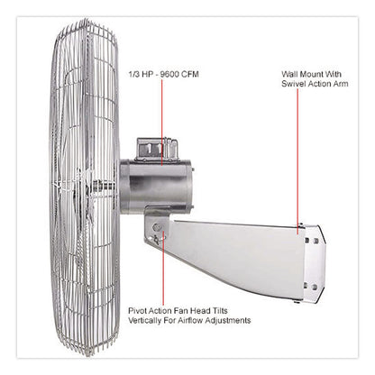 Global Industrial® Washdown Wall Mount Fan, 30", 1 Speed, Silver (GBE293019)